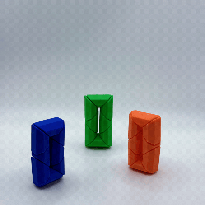 Animated Blue, Green & Orange Infinite Twist fidget toys showing how they twist when played with.